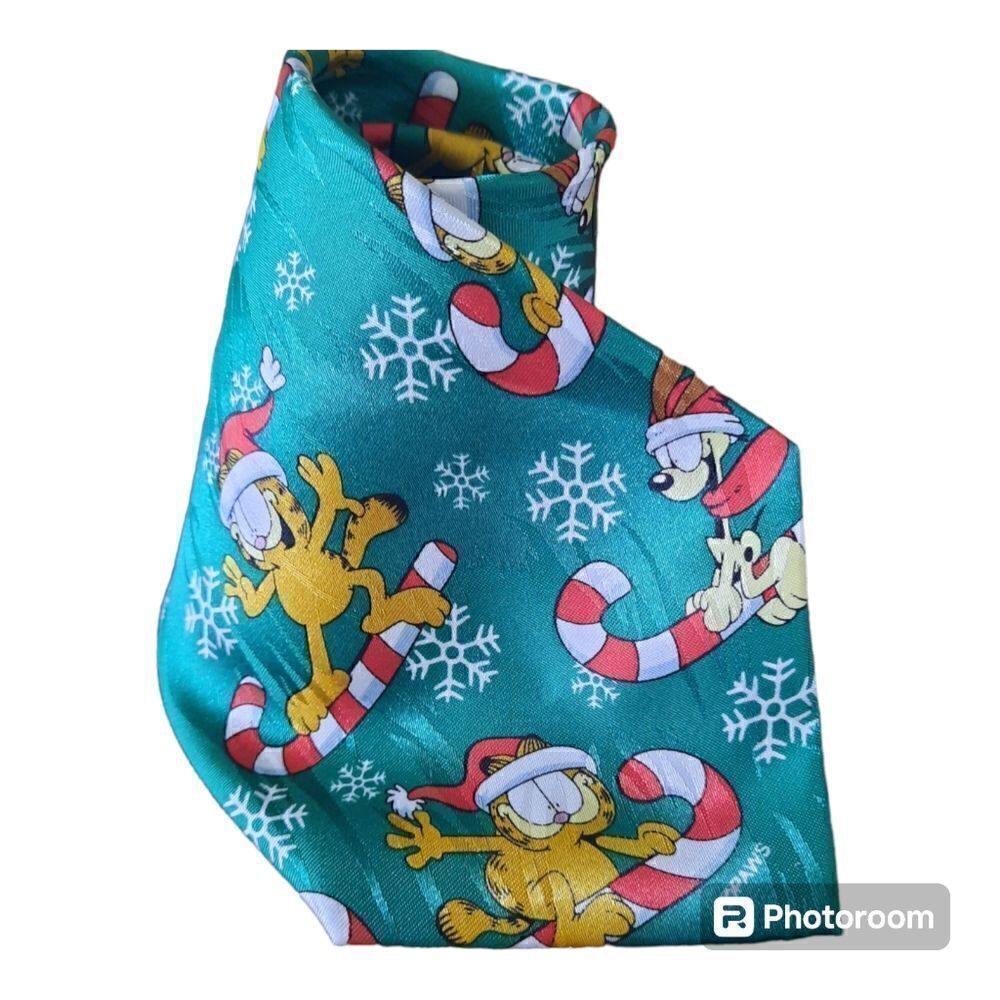 KEITH DANIELS GARFIELD ODDIE SNOW FLAKES CANDY CANE  Christmas Tie